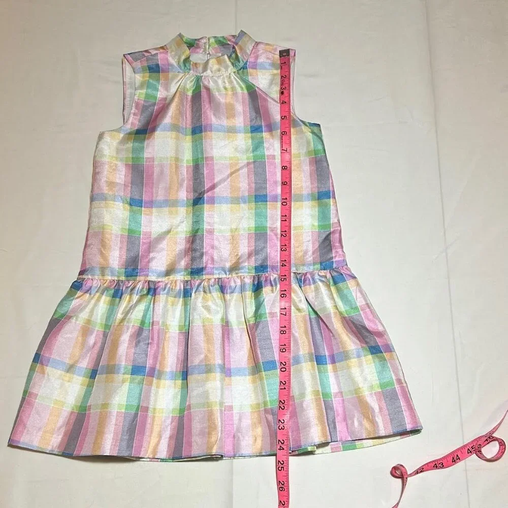 Gymboree Girls 6 Pink Blue Purple Yellow Plaid Taffeta Sleeveless Dress
